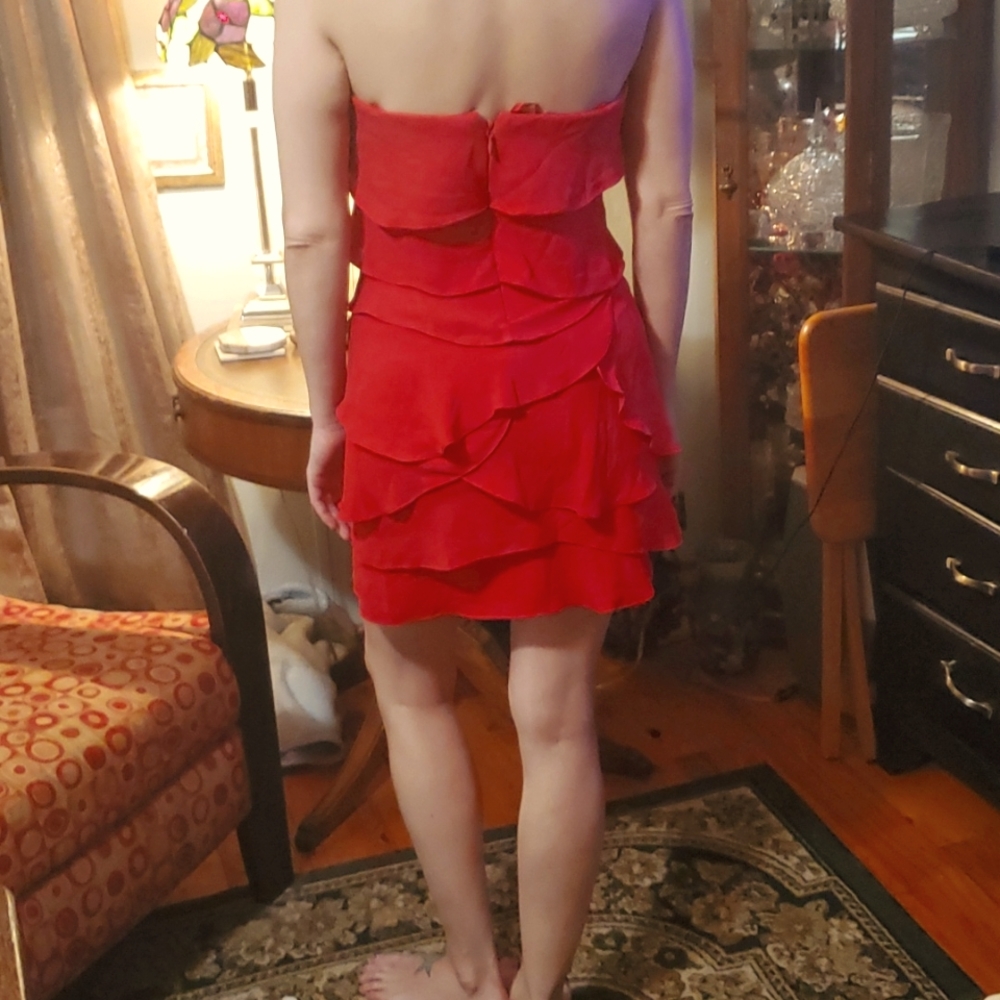 Red Ruffled Mini Dress - Picture 2 of 4